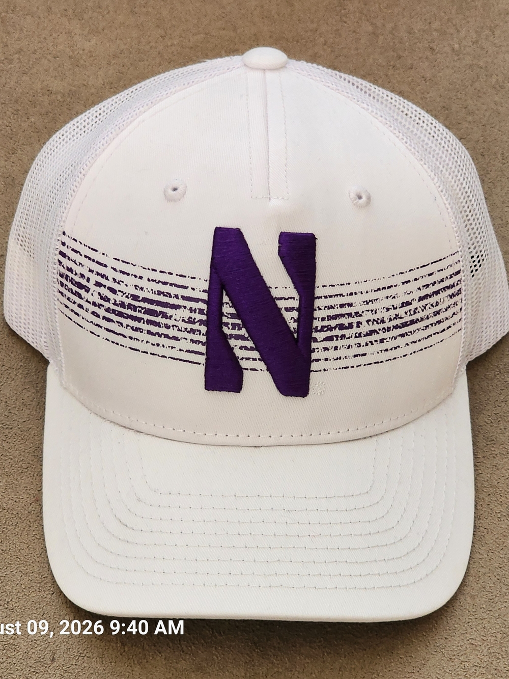Northwestern University White Strapback Trucker Hat with Purple 'N' Logo